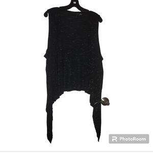 Black Sleeveless Space Dye Open Front Waterfall Cardigan Vest Made in US…